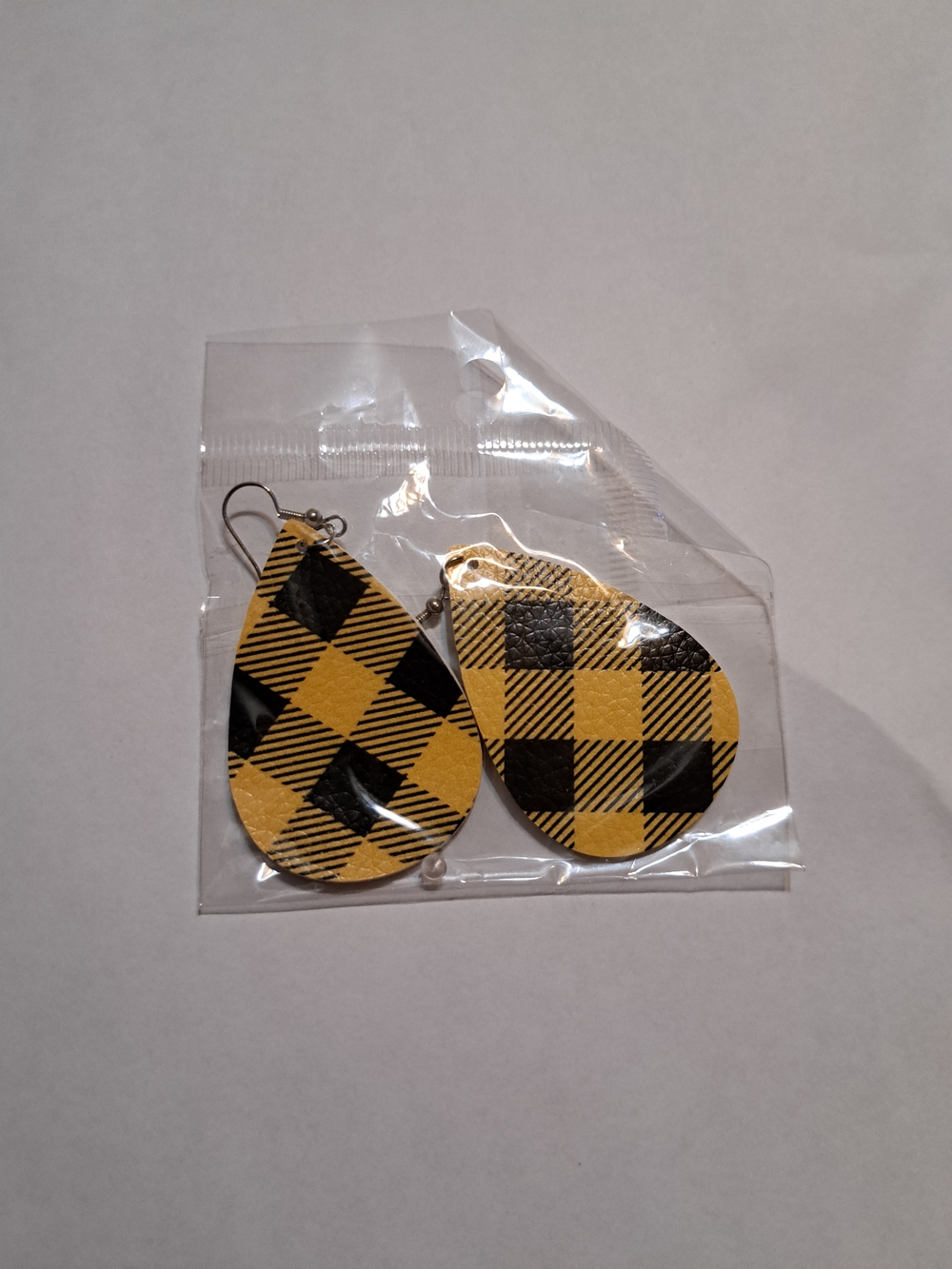 Yellow and Black Buffalo Plaid Teardrop Earrings - Women Accessories